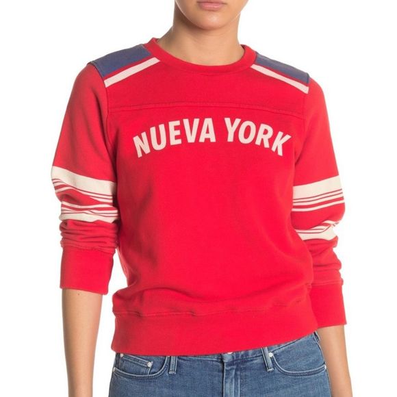 MOTHER Tops - MOTHER The Koozie Stripe Sleeve Sweatshirt Red S